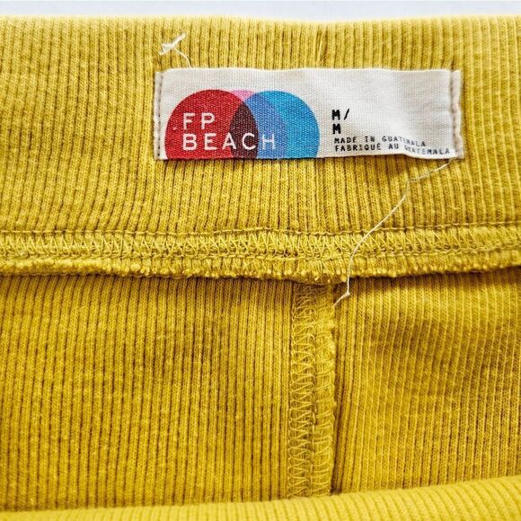 Free People Beach Ribbed Stretchy Back Slit High Waist Midi Skirt in Yellow M - Picture 6 of 9